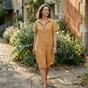 Linnen blouse lang camel