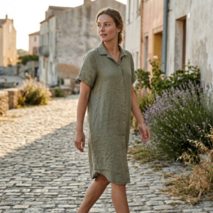 Linnen blouse lang taupe