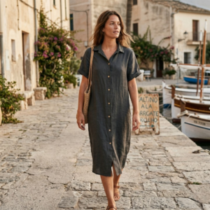 Linnen blouse lang grijs