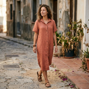 Linnen blouse lang steenrood