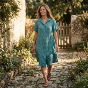 Linnen blouse lang zeegroen