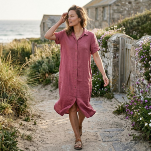 Linnen blouse lang oud rose