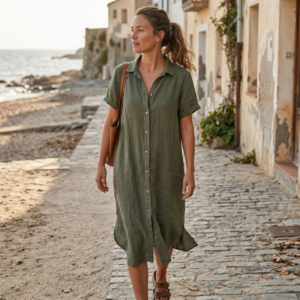 Linnen blouse lang khaki