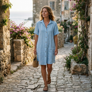 Linnen blouse lang licht blauw