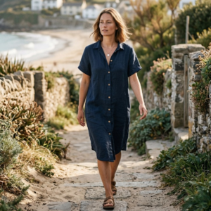 Linnen blouse lang donker blauw