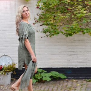 Linnen tuniek met elastische boord khaki