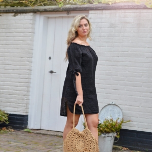 Linnen tuniek met elastische boord zwart