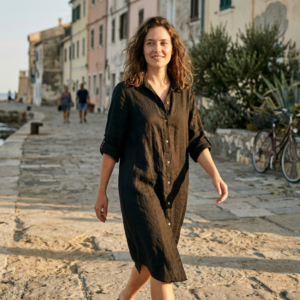 Linnen blouse lang lange mouw zwart