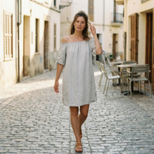 Linnen tuniek met elastische boord wit