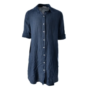 Linnen blouse lang lange mouw donker blauw