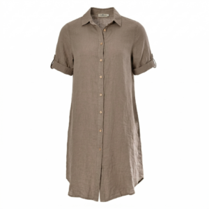 Linnen blouse lang plus maat taupe