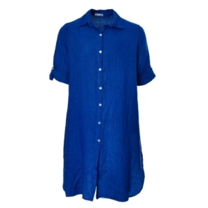 Linnen blouse lang plus maat kobalt