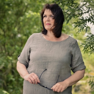 Linnen jurk plus maat taupe