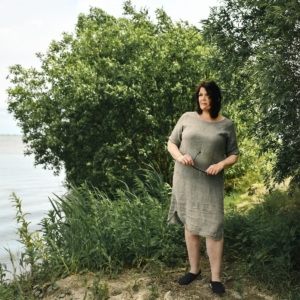 Linnen jurk plus maat donker blauw