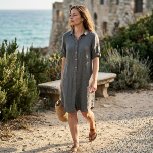 Linnen blouse lang lange mouw grijs