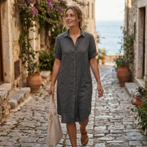 Linnen blouse lang lange mouw grijs