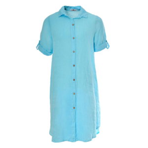 Linnen blouse lang plus maat turquoise