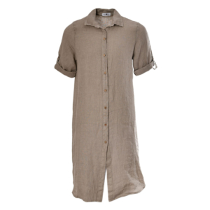 Linnen blouse lang lange mouw taupe