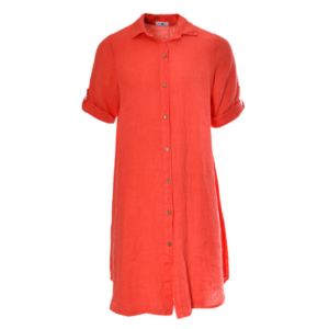 Linnen blouse lang plus maat koraal