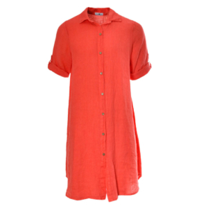 Linnen blouse lang lange mouw koraal