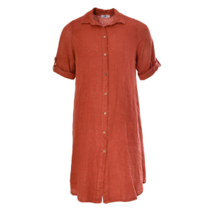 Linnen blouse lang lange mouw steenrood