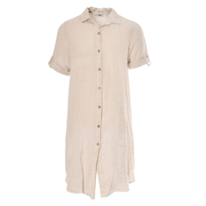 Linnen blouse lang lange mouw beige