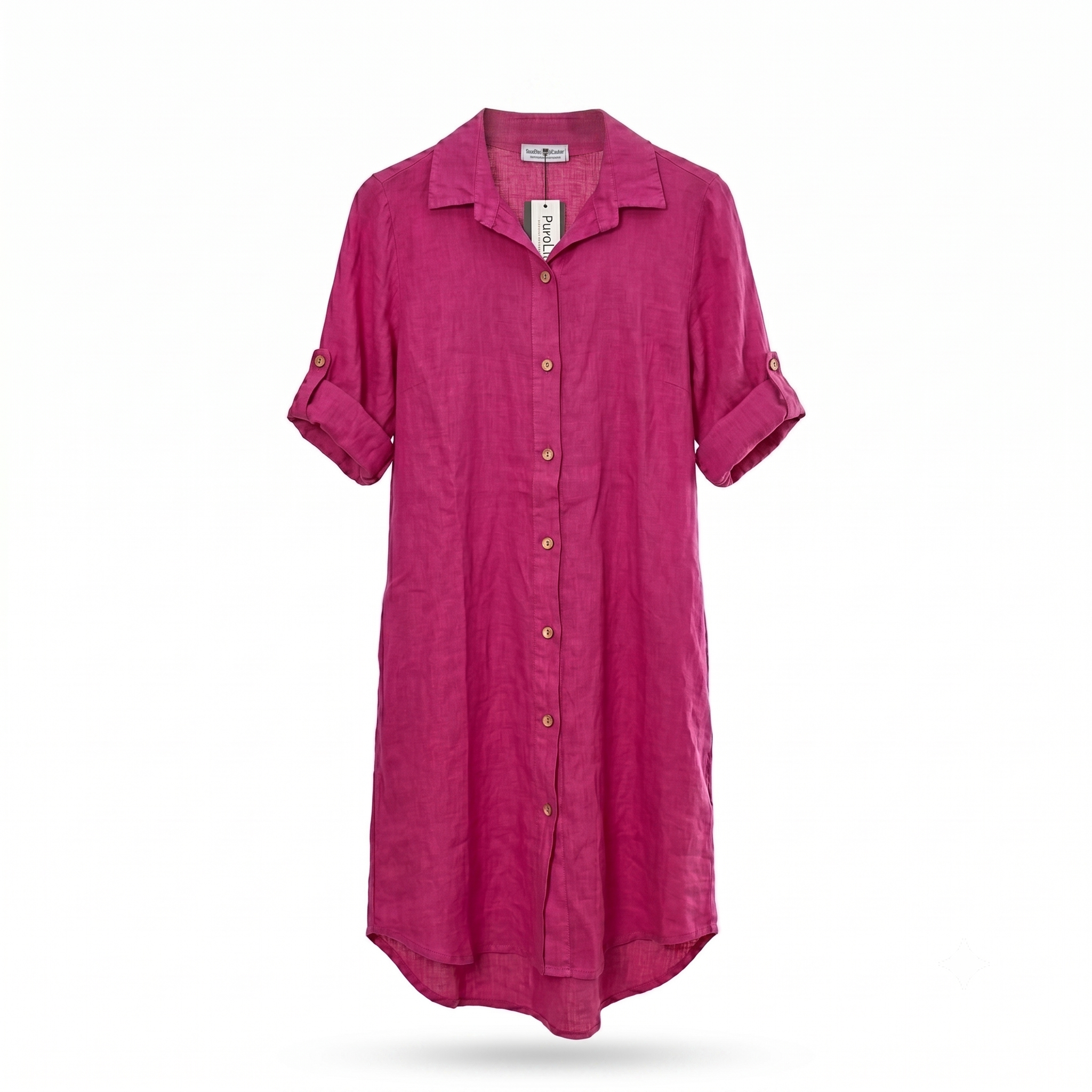 Linnen blouse lang met lange mouwen - Fuchsia