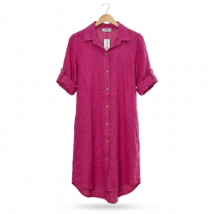 Linnen blouse lang plus maat fuchsia