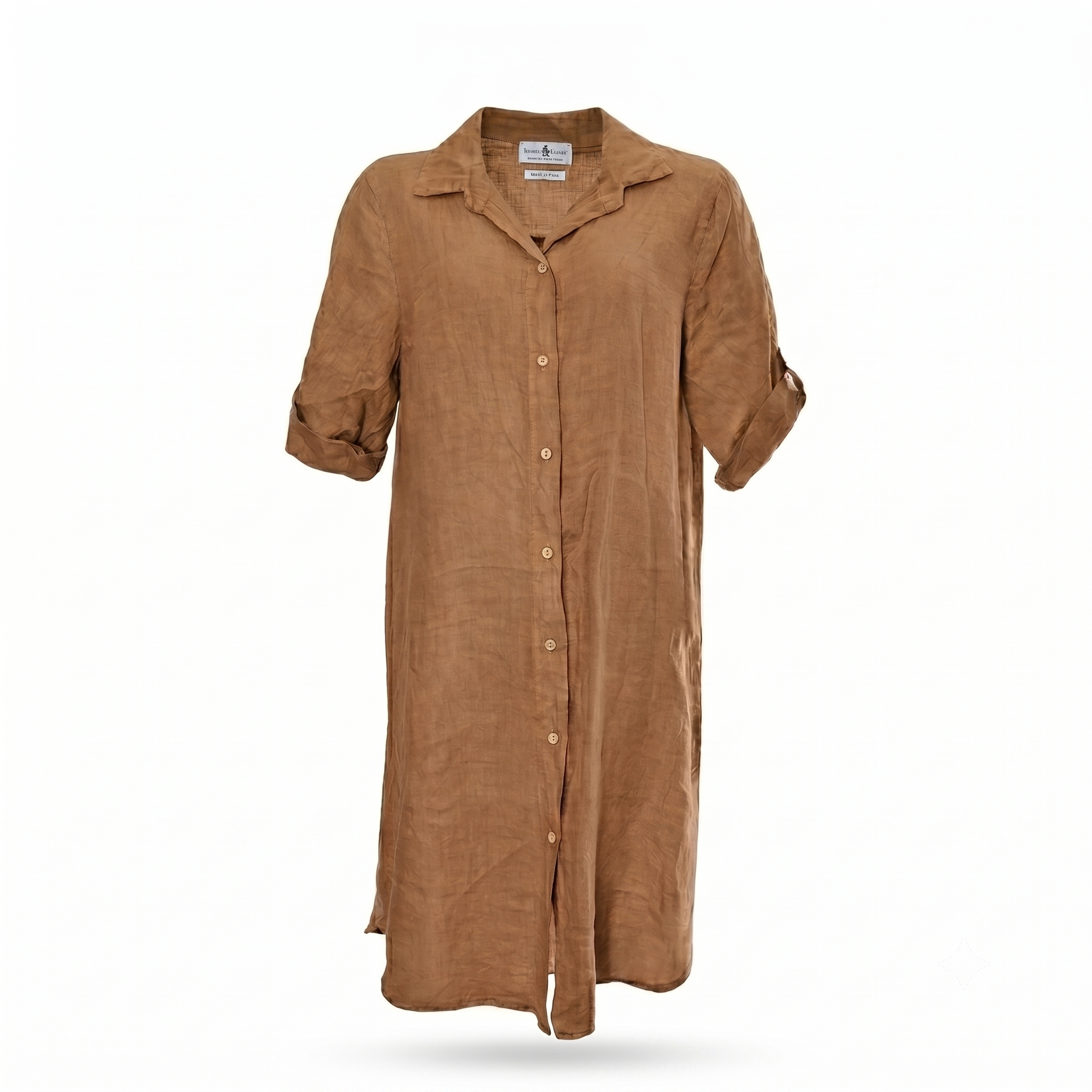 Linnen blouse lang met lange mouwen - Camel