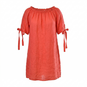 Linnen tuniek met elastische boord koraal