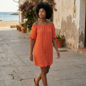 Linnen tuniek met elastische boord koraal