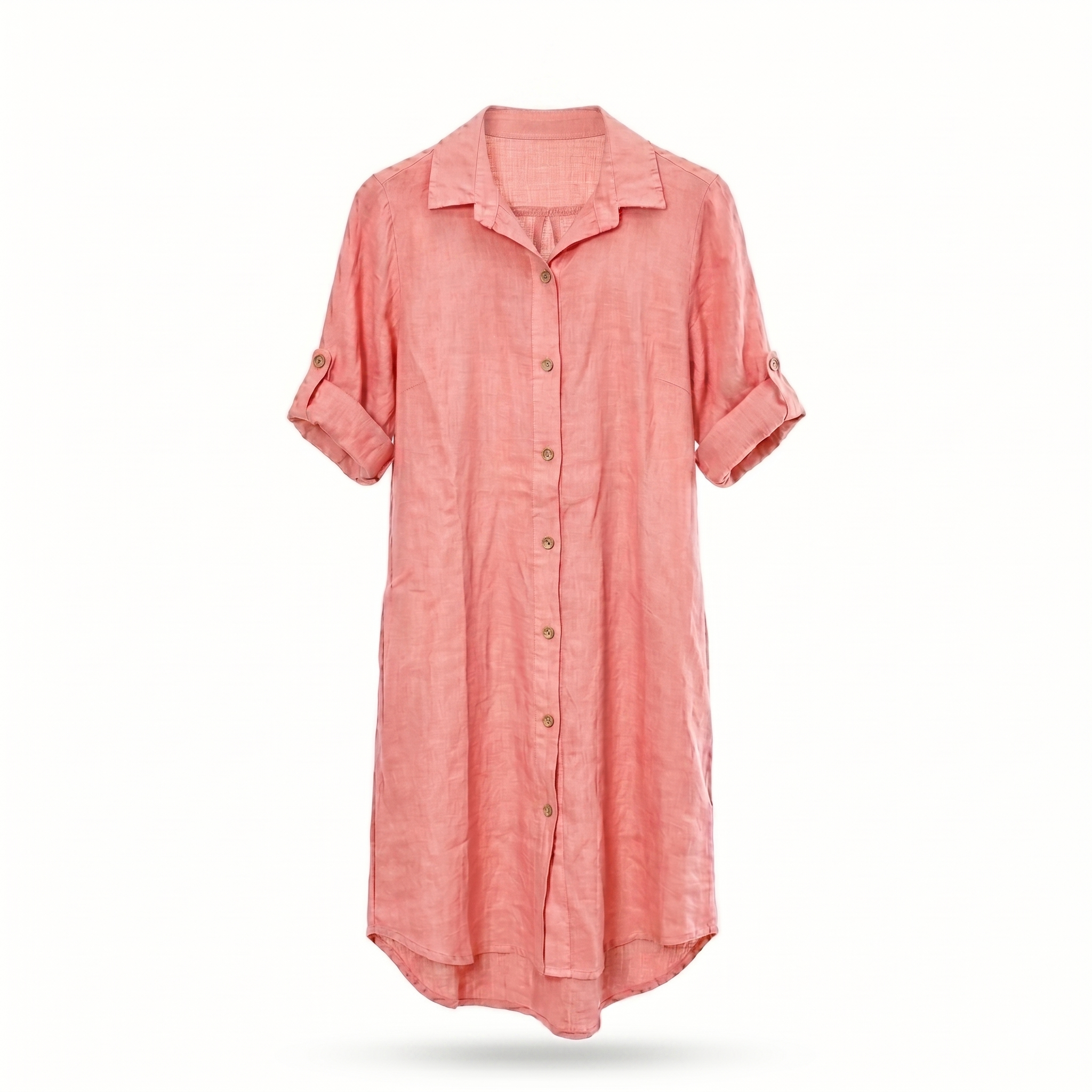 Linnen blouse lang plus maat zalm