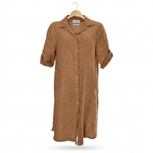 Linnen blouse lang met lange mouwen - Camel