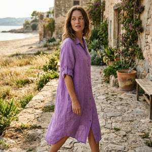 Linnen blouse lang lange mouw lila