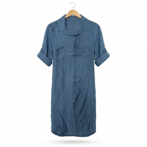 Linnen blouse lang met lange mouwen - Jeansblauw