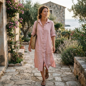 Linnen blouse lang met lange mouwen - Rose