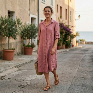 Linnen blouse lang met lange mouwen - Oud Rose