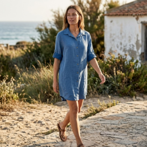 Linnen blouse jeansblauw