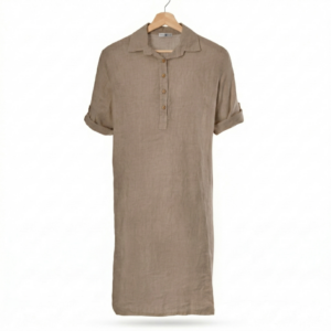 Linnen jurk met kraag - Khaki