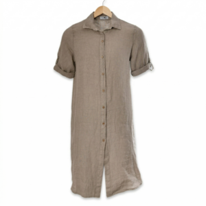 Linnen jurk met kraag - Khaki