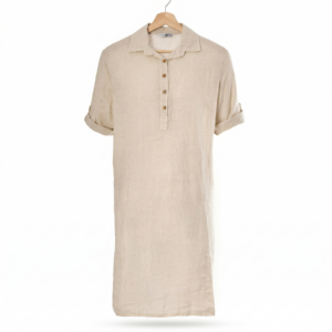 Linnen jurk met kraag - Beige