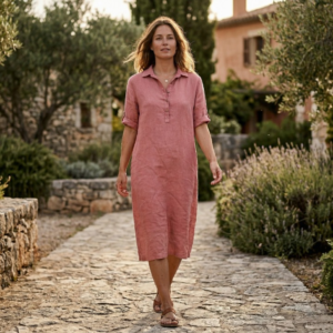 Linnen jurk met kraag - Oud Roze