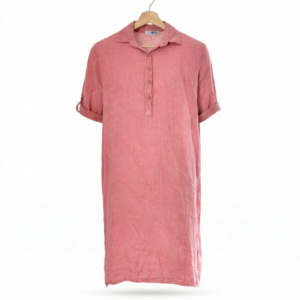 Linnen jurk met kraag - Oud Roze