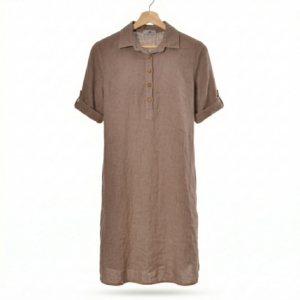 Linnen jurk met kraag - Taupe
