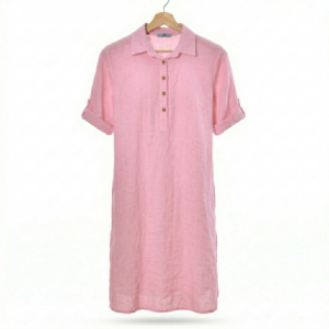 Linnen jurk met kraag - Roze