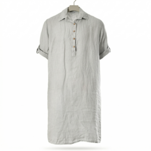 Linnen jurk met kraag – Licht Grijs