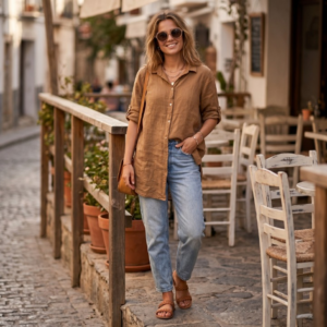 Linnen blouse camel